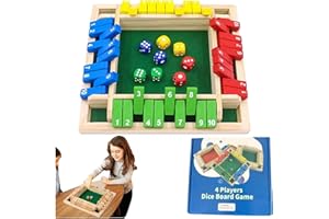 Shut The Box Game for 2-4 Players, Wooden Dice Board Game with Colorful Flip Tiles, Math Practice Tabletop Game for Family, C