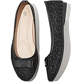 Shupua Black Flats for Women Lace Wedding Shoes Womens White Flat Dressy Comfortable Slip on Ballet Flats Shoes for Bride, Ladies, Office, Girls