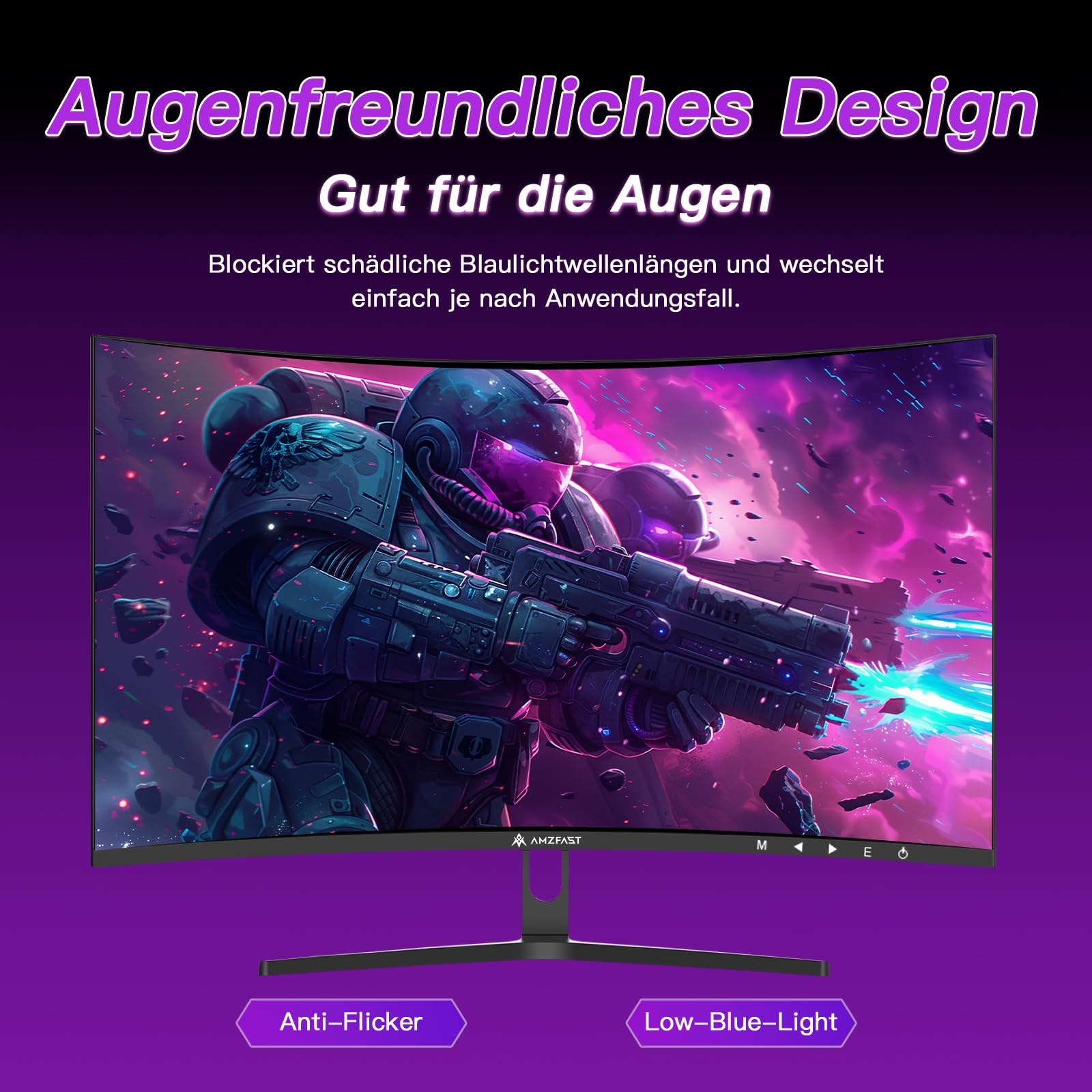Amzfast 32 Zoll Curved Gaming Monitor (240Hz, 1920x1080, 1ms MPRT, 1500R), Adaptive-Sync, 90% DCI-P3, 120% sRGB, 300cd/m², HDMI 2.0 & DisplayPort 1.4 (AMZG32C3F) 9