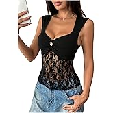 Floerns Women's Y2k Lace Tank Top Sleeveless Ruched Sweetheart Neck Going Out Camisole