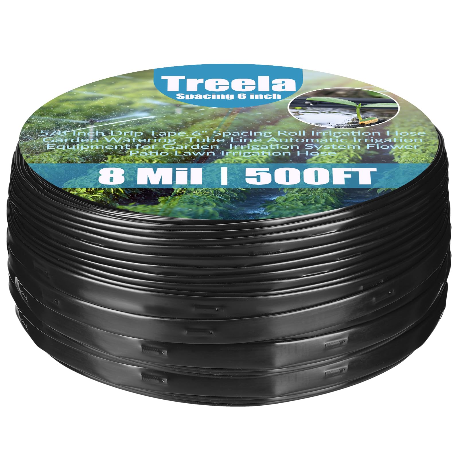 Photo 1 of Treela 500ft 5/8 Inch Drip Tape 6 Spacing Roll 8 Mil Irrigation Hose Garden Watering Tube Line Automatic Equipment for Garden Irrigation System Flower Patio Lawn Hose
