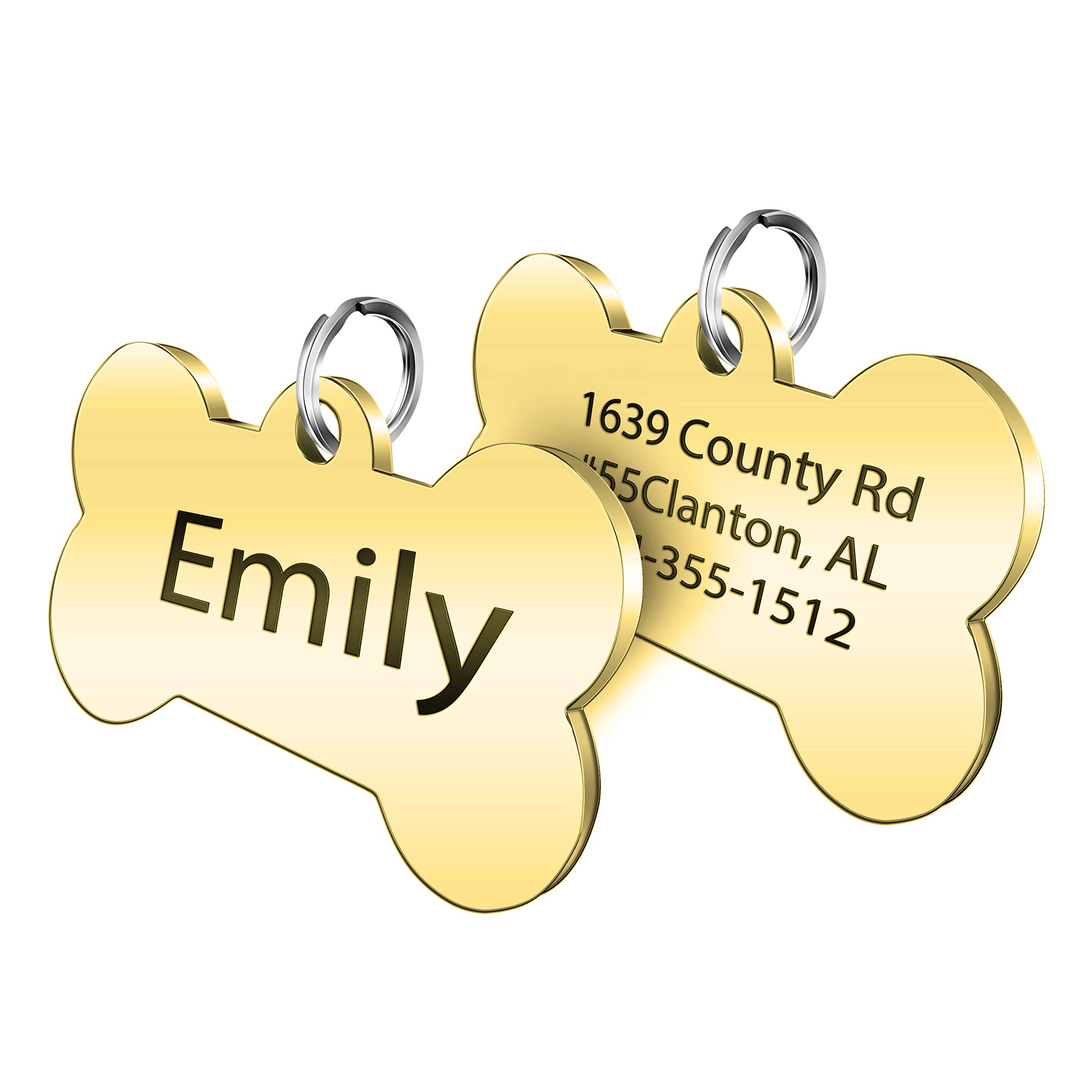 SpecialYou Customize Dog Tags Personalized Laser Name Engraved in Bone Shape Stainless Steel (Gold, S)