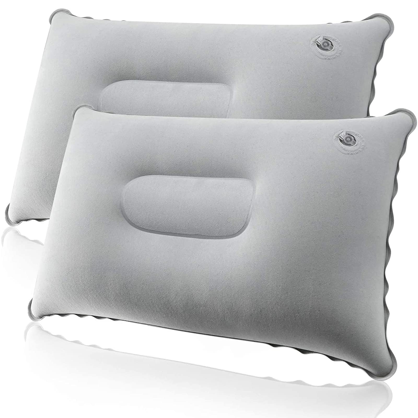 Peixiong 2 Pcs Grey Ultralight Inflatable Pillow Small Squared Flocked Fabric Air Pillow for Hiking,Camping,Traveling,Napping,Desk Rest,Neck &Lumbar Support