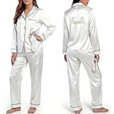 Bride Long Pajamas Set + Eye Mask | Soft Satin PJs for Bridesmaid Proposal Gifts, Wedding Registry | Bride Robe Party PJ Set