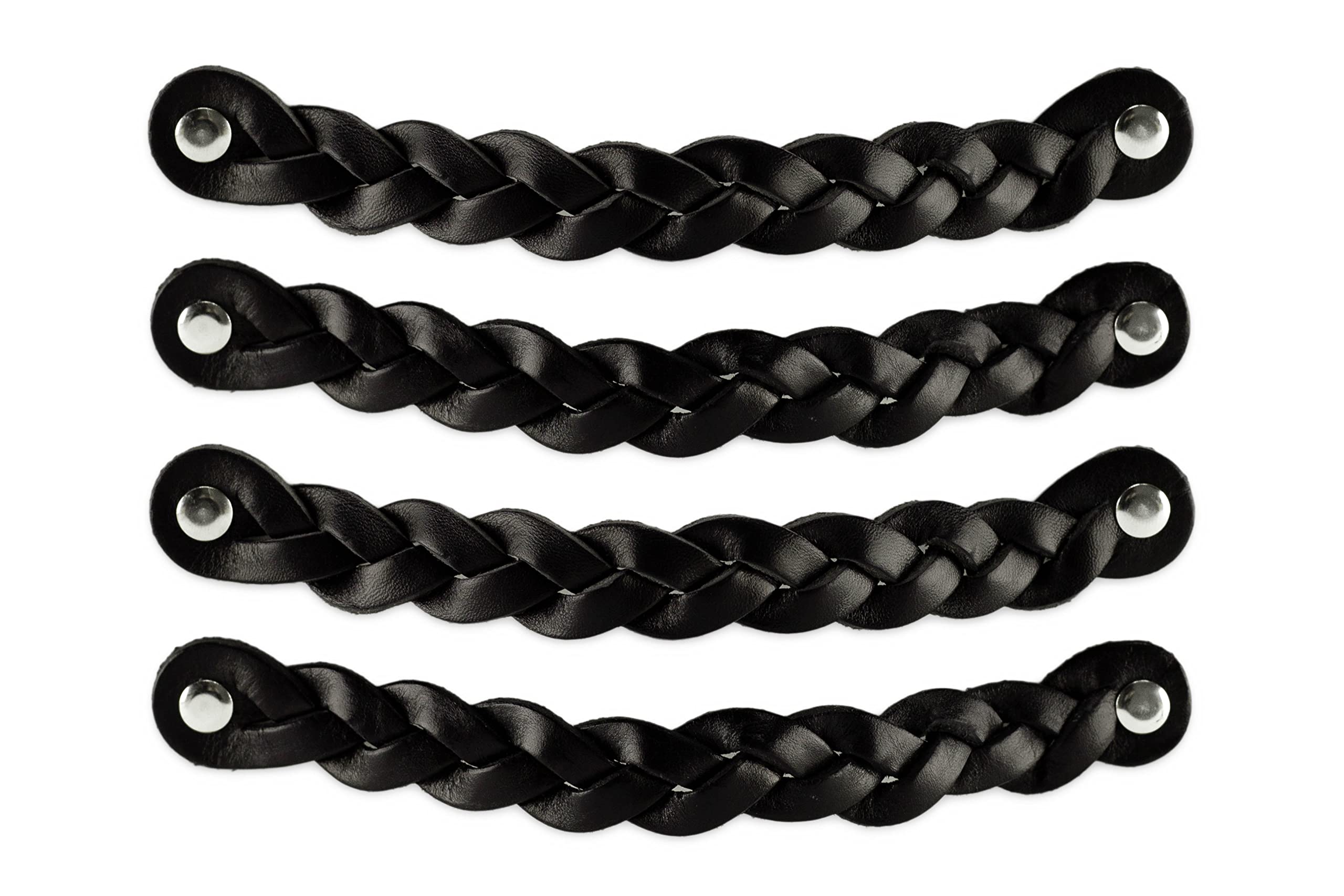 Brute Strength - Leather Handles for Furniture - Braided - Black - 4 pcs - 20 x 2,5 cm - Cabinet Handle, Door Handle for Kitchen, Bathroom, cabinets, Dresser, Wood