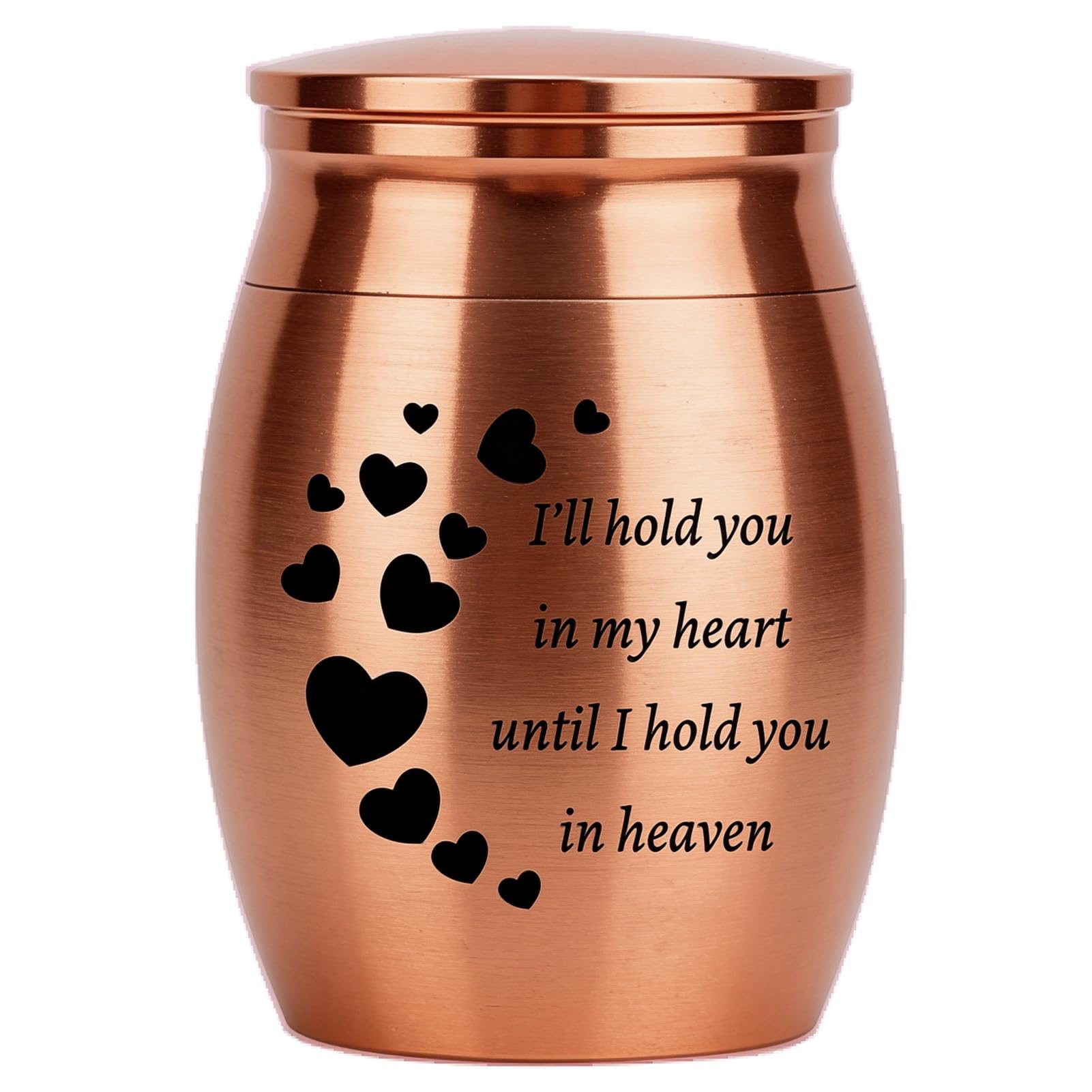 CREATCABIN Mini Urn Small Keepsake Cremation Urns Ashes Holder Miniature Burial Funeral Container Jar Stainless Steel for Human Ashes Pet Dog Cat 1.57 x 1.18 Inch-I'll Hold You In My Heart(rose gold)