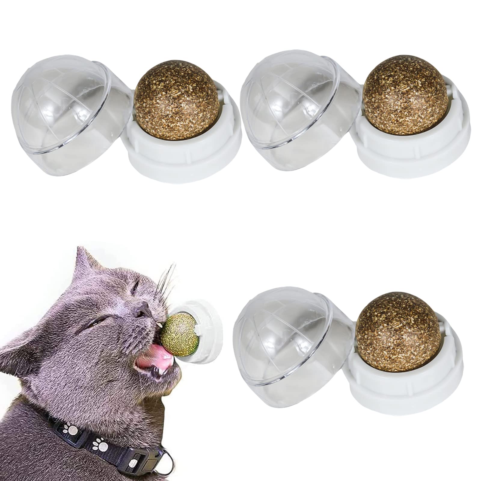HREDZEO Catnip Balls Toy for Cats,3 Pcs Catnip Wall Ball Catnip Licking Ball Cat Mint Ball Rotatable Licking Treats Toys for Cats Teeth Cleaning Interactive Toy