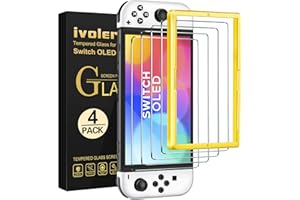 [4 Pack] iVoler Tempered Glass Screen Protector Designed for Nintendo Switch OLED Model 2021 with [Alignment Frame]Transparen