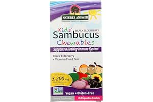 Nature's Answer Kids Sambucus Chewables 3200 mg, 45 Tablets - Black Elderberry with Vitamin C and Zinc - Great Tasting Immune System Support - Vegan, Gluten Free