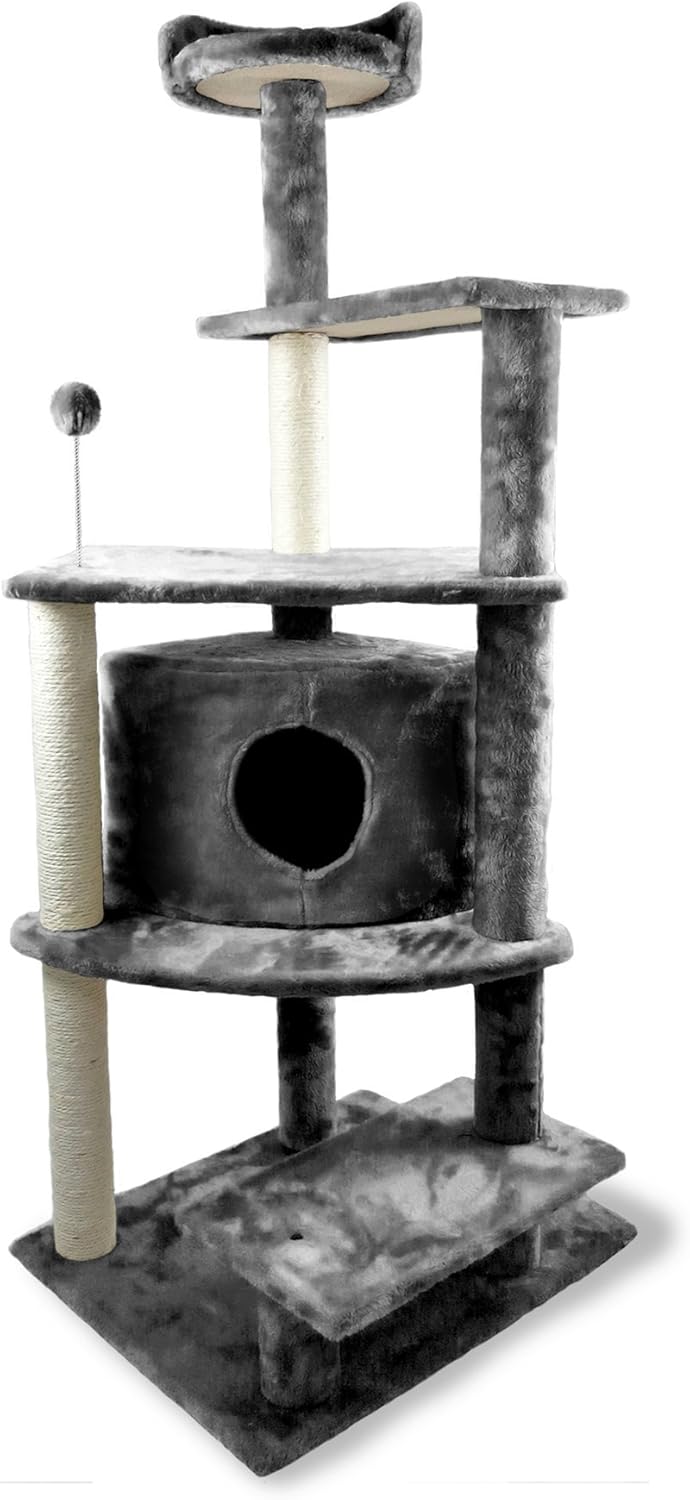 Furhaven Pet Cat Tree - Tiger Tough Cat Tree House Condo Perch Entertainment Playground Furniture for Cats and Kittens, Platform House Playground, Gray : Pet Supplies