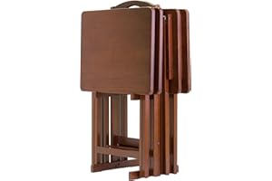 Winsome Alex Snack Table Set with Stand, for Living Room, 26", Walnut, Set of 4 Tables
