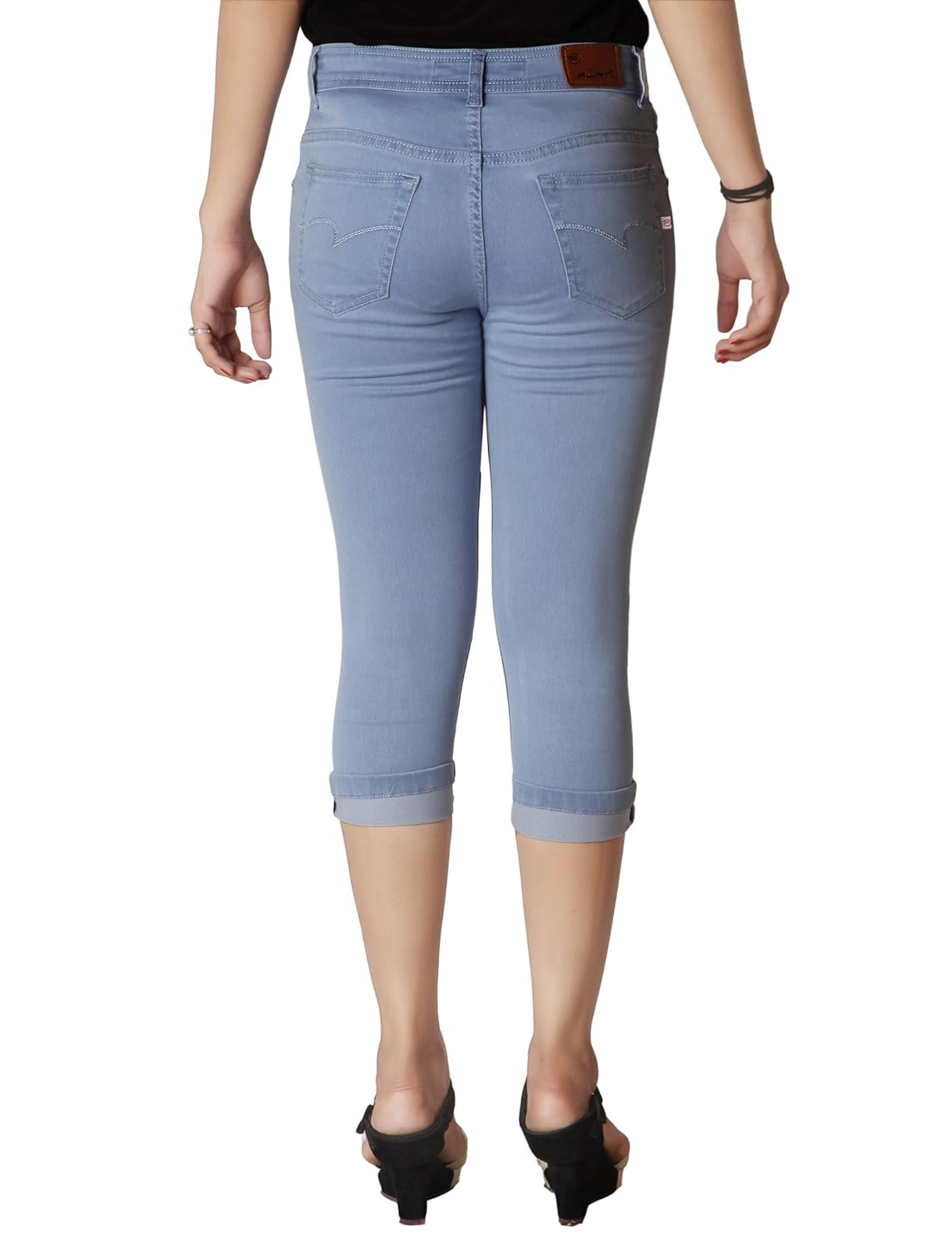 flirt nx women's stretchable ice blue capri