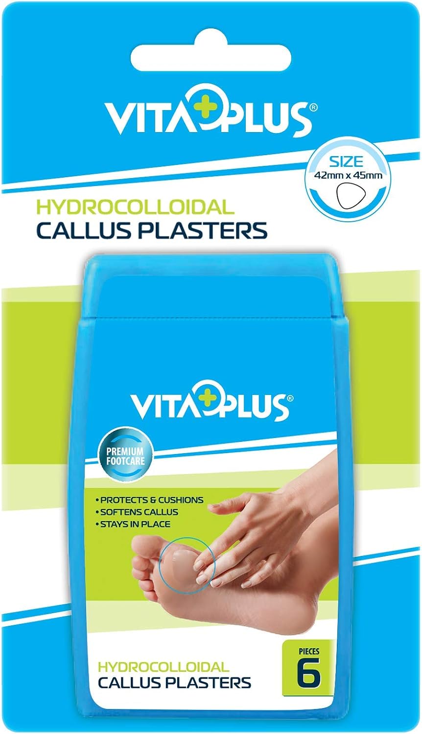 VITAPLUS Callus Plaster, 6 Hydrocolloid Plasters, Size 42X45mm, Foot Treatment, Beige, 6 Count (Pack of 1)