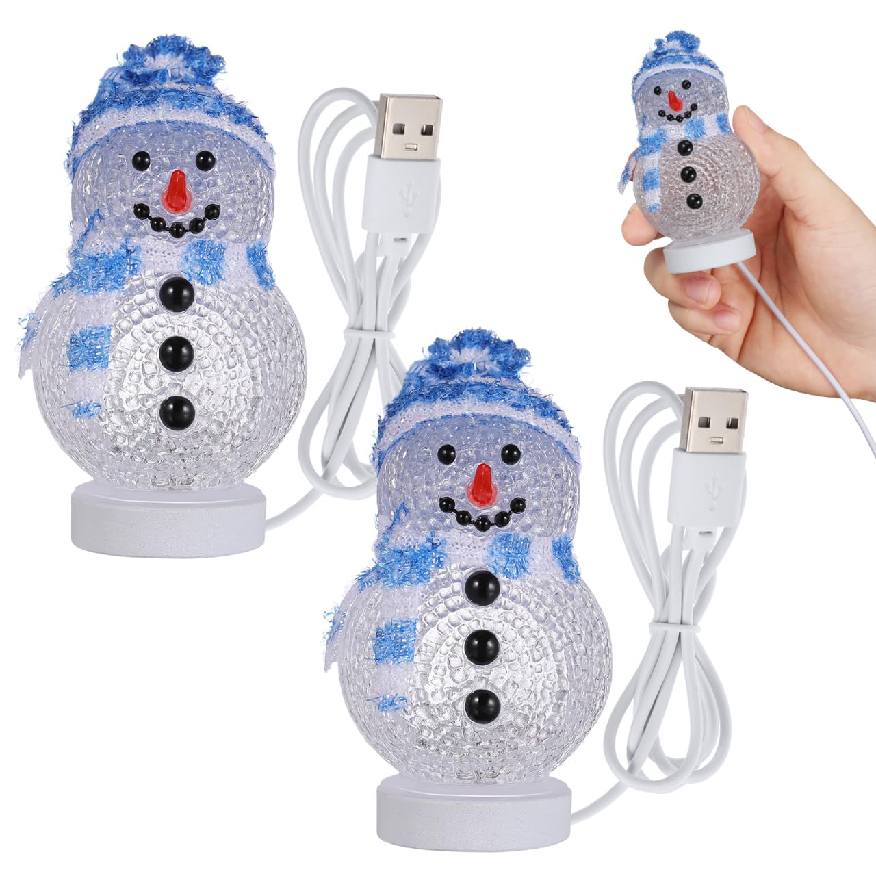 SOLUSTRE Led Snowman Light Up Decoration Color Changing Lamp USB Desk Centerpiece Mini Led Glowing Lights for Christmas Holiday Living Room Bedroom Decor Kids Blue Hat