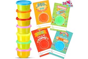 JOYIN 28 PCS Valentine Day Gift Cards with Colorful Playing Dough for Kids Party Favors, Valentine's Classroom Exchange Prize