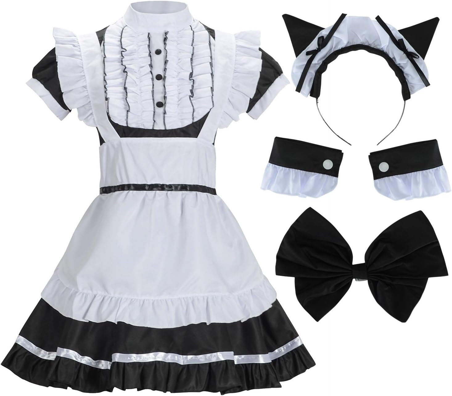 Sheface Women's French Maid Lolita Dress with Cat Ear Costume