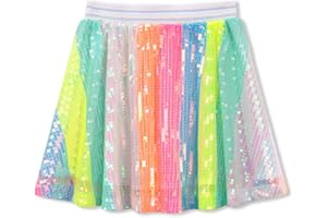 WELAKEN Sequin Skirt for Girls Kids Elastic Waist A-Line Sparlky Mini Skirt with Lining