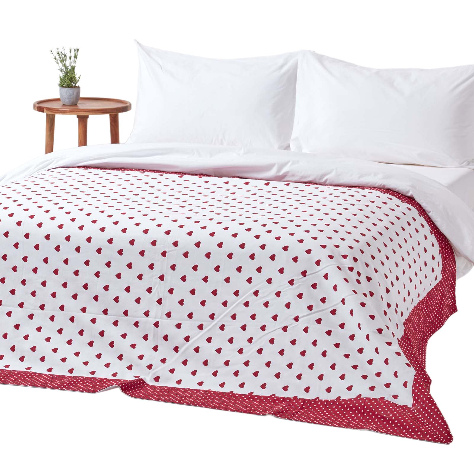 HOMESCAPES - Decorative Throw - 150 x 200 cm 60 x 79 Inch - Red Hearts - 100% Cotton - Washable Patchwork Sofa or Bed Throw โ image 1