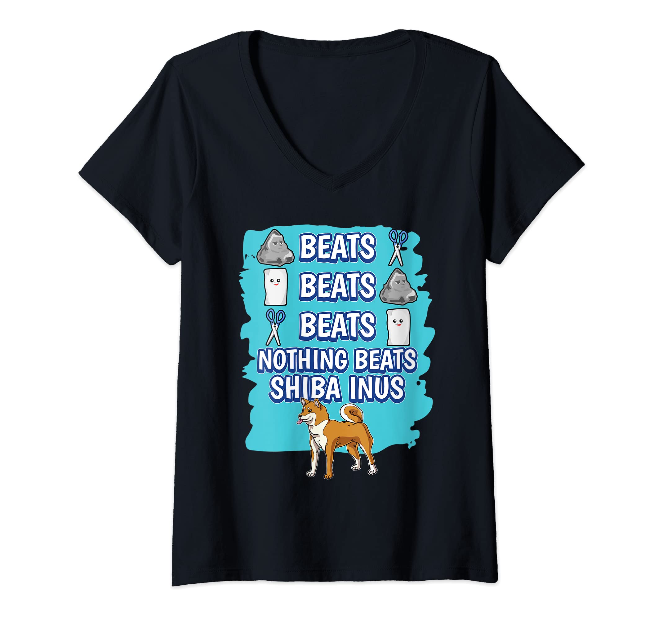 Womens Nothing Beats Shiba Inus Rock Paper Scissors Game Shiba Inu V-Neck T-Shirt