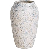 Large Ceramic Rustic Vase for Home Decor, 7.8" Tall Dusty-Blue Farmhouse Vase for Living Room, Entryway, Kitchen, Shelf, Table Centerpiece