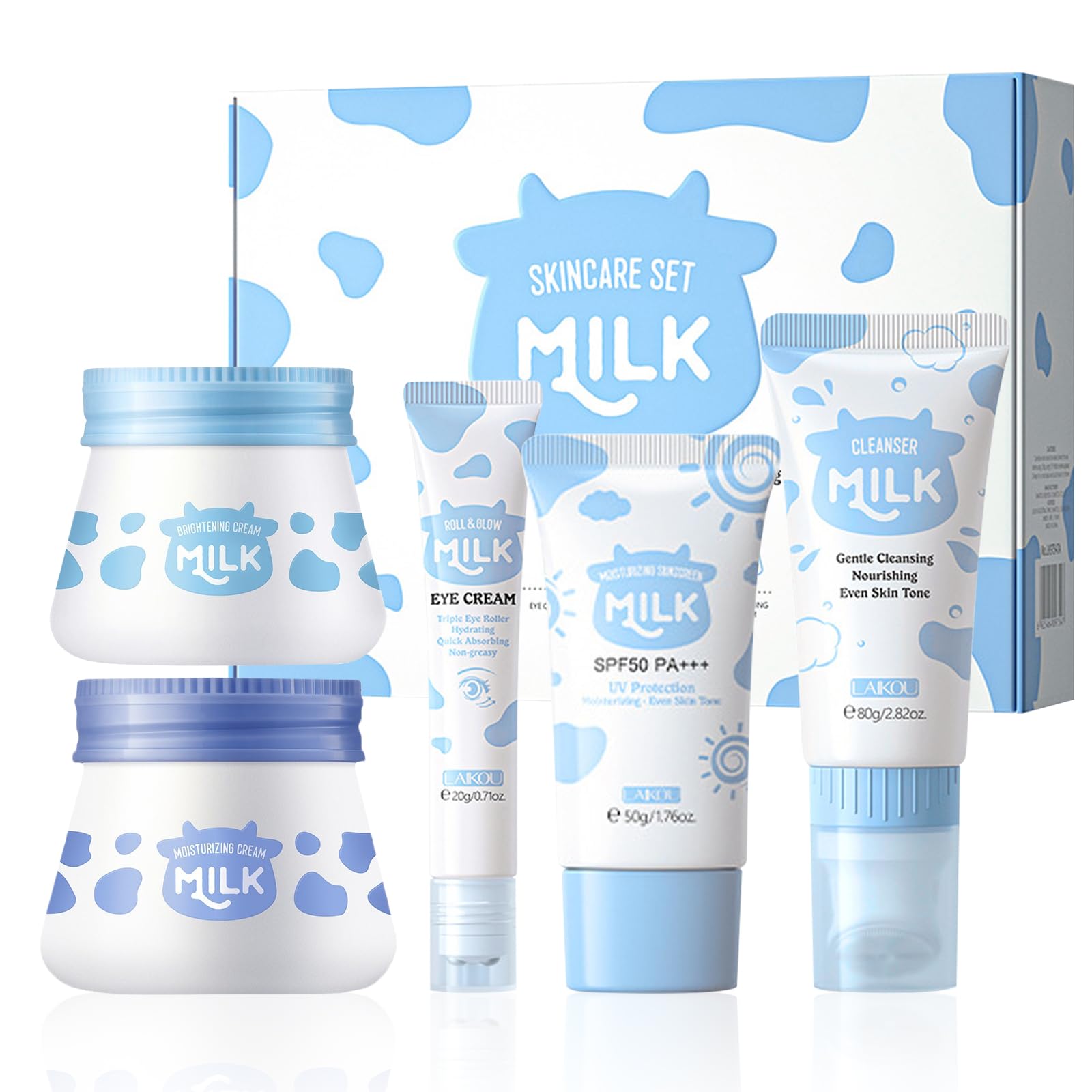 FEXPDL 5 Piece Milk Skin Care Sets & Kits Kids Skin Care Products Milk Protein Skincare Gifts For Teenage Girls, Skincare Set With Cleanser, Eye Cream, Moisturizer, Sunscreen, Brightening Cream
