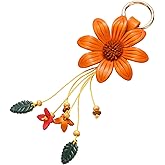 Maitys Leather Purse Charms Daisy Flower Keychain Yellow Bag Keychains Accessories for Women Wallet Bag Purse Ring Pendant