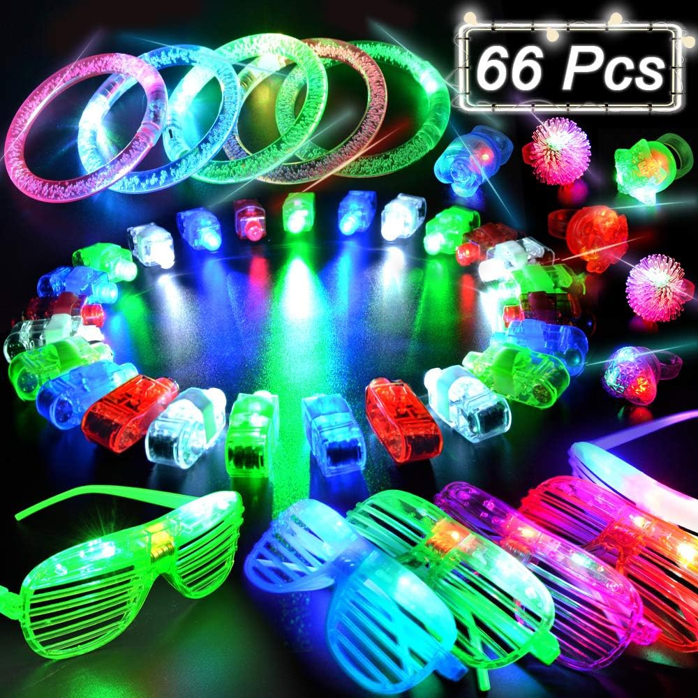 BUDI 66 Pack LED Glow Party Favors for Kids/Adults 50 Light
