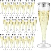 Skylety 100 Pcs Silver Rim Champagne Flutes Bulk 4.5 oz Clear Plastic Toasting Glasses Mimosa Glasses Disposable Cocktail Cups for Valentine Day Wedding Birthday Family Baby Shower Party Supplies