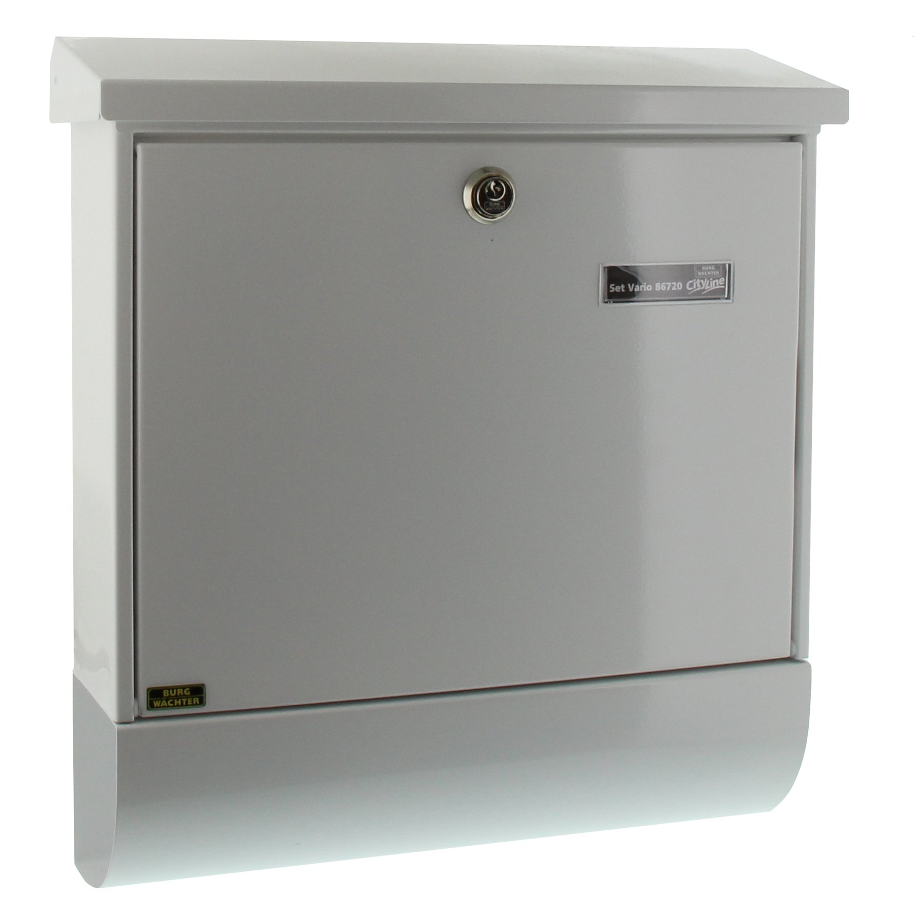 Burg-Wächter Vario 86720 W Steel Letterbox Set with A4 Newspaper Box, Drop-in Format, Galvanised Steel, White