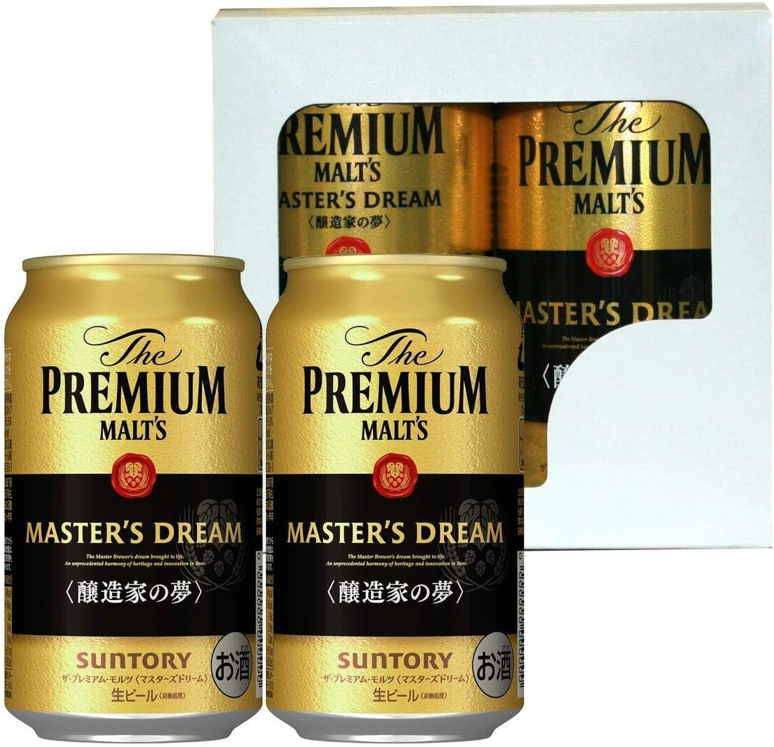Amazon Co Jp サントリー ザ プレミアムモルツマスターズドリーム ビールギフト 350ml 2本入 缶 オリジナルギフト 包装して発送 食品 飲料 お酒