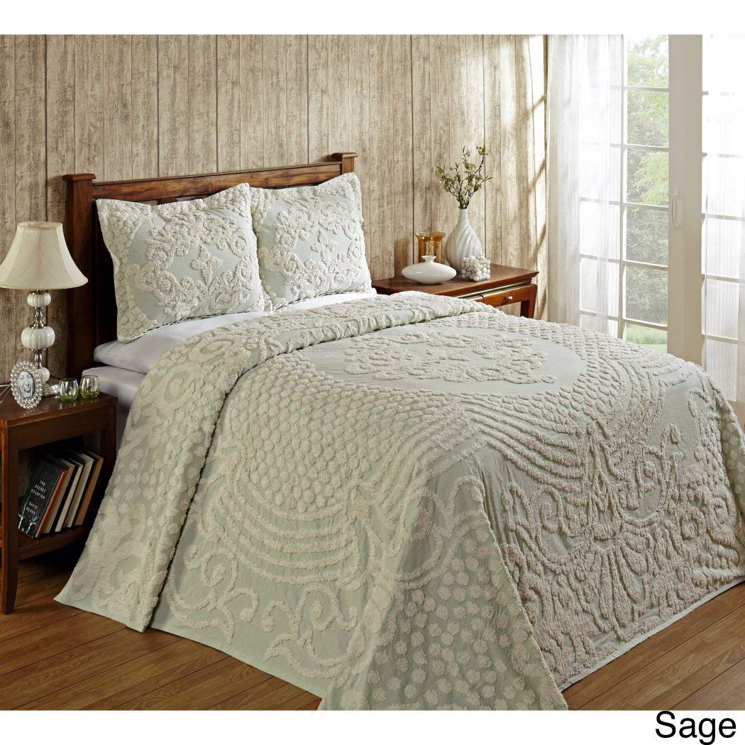 1 Piece Sage Green Oversized Chenille Bedspread Twin