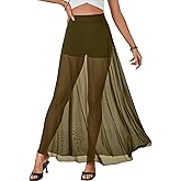 KIFOVEN Women's Sheer Mesh Maxi Skirt High Waist Flowy A Line See Through Long Skirt