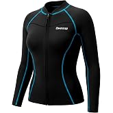 Owntop Women Wetsuit Top, 2mm Thermal Neoprene Jacket | High Stretch for Cold Water Swimming Surfing Snorkeling, Front Zip