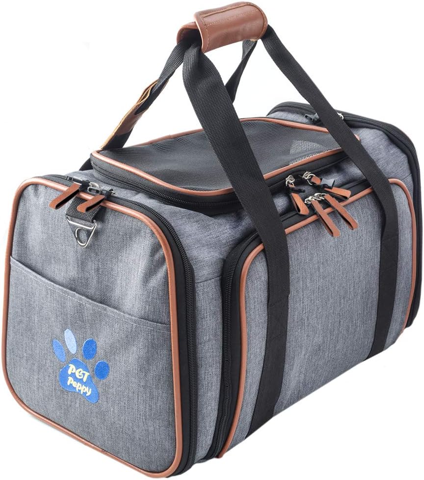 Petpeppy The Original Airline Approved Expandable Pet Carrier by Pet Peppy- Two Side Expansion, Designed for Cats, Dogs, Kittens, Puppies - Extra Spacious Soft Sided Carrier! (Black) : Pet Supplies