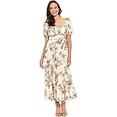 London Times Womens Women's Square Neck Puff Sleeve Fit & Flare Dress - Maxi Wedding Guest Dresses