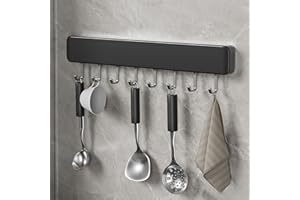 Generic Kitchen Utensil Hanger Wall Mounted Hooks, No Drilling Removable and Adjustable Hooks Kitchen Rail with 8 Hooks for H