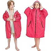 Meshoufu Kids Swim Parka, Waterproof Swimming Jacket, Hooded Surf Changing Robe, Warm Winter Swim Coat