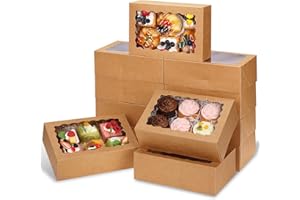 Moretoes 45pcs Cookie Boxes with Window, 9x6x3 Inch Brown Auto-Popup Bakery Boxes, Pastry Containers for Chocolate Covered St