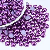Briskbloom 300PCS 10mm Flatback Half Pearls for Crafts Jewelry Scrapbooking Embellishement, Flatback Pearls Gems for Crocs Shoes Cups, Imitation Loose Pearl Beads (Dark Purple)