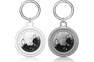 Foweroty IPX8 Waterproof Airtag Holder, 2 Pack Apple Airtags with Keychain, Air Tag Case for Luggage, Dog Collar, Keys, Anti-Scratch Full Body Protective Air Tags Holder,Clear/Black