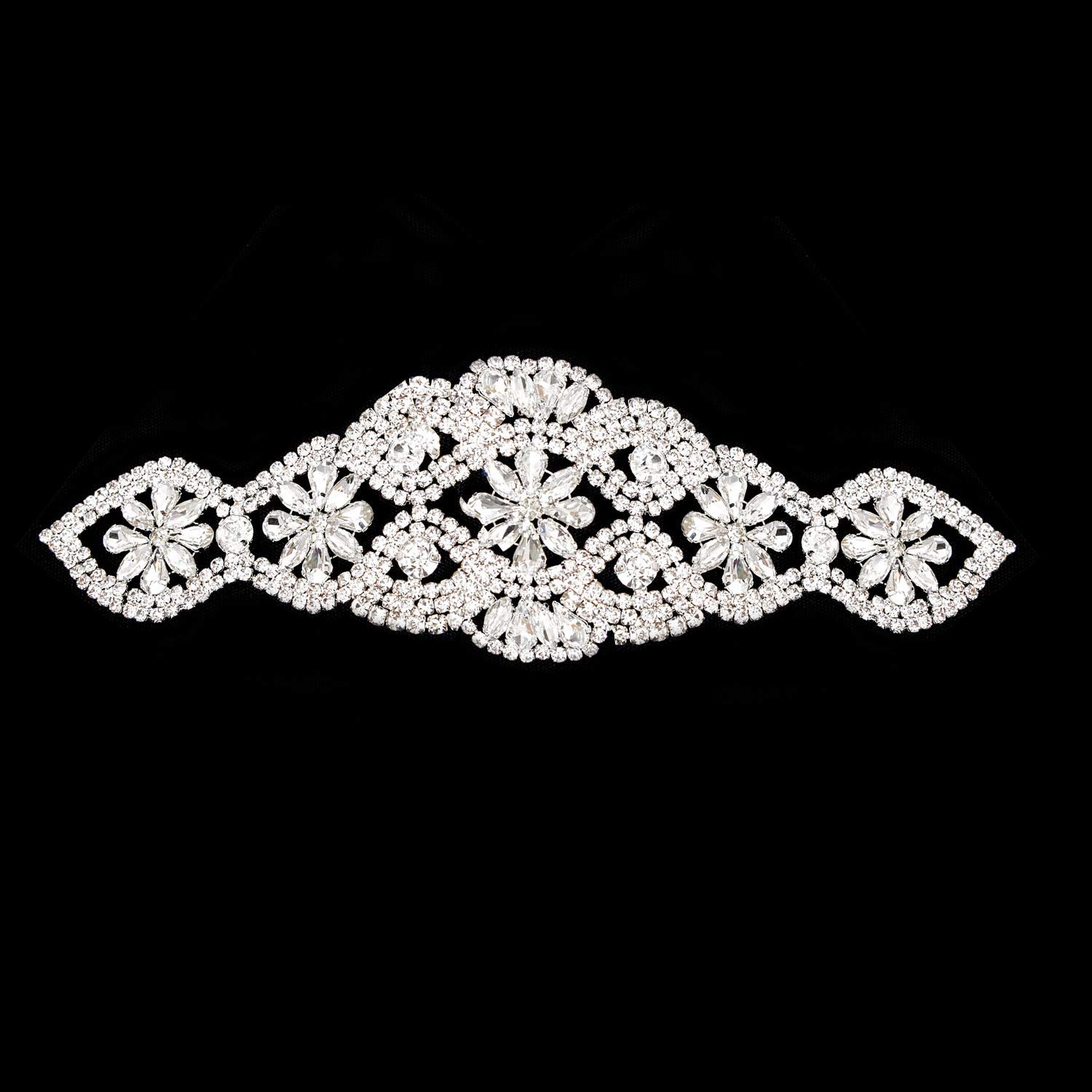 Trimming Shop Diamante Motif Sew On Rhinestone Applique Crystal Patch for Embellishment Wedding Bridal Dresses, Gowns, Crafts, Clothing Decoration, 220mm x 65mm