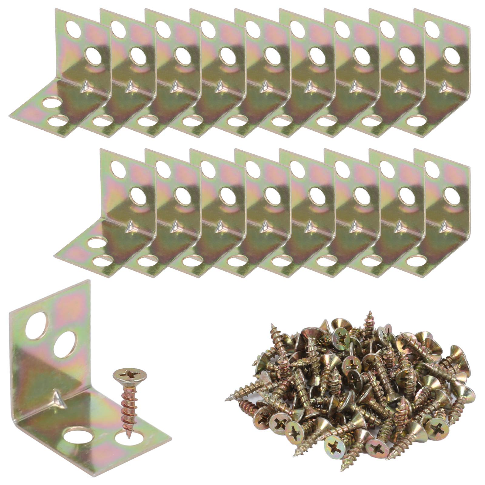 OUBTDK 20PCS Angle Brackets for Wood Stainless Steel Corner Brace Heavy Duty Support Brackets L Brackets with 80PCS Screws Metal Right Angle Bracket for Fixing Furniture DIY Project 20 x 16 x 20mm