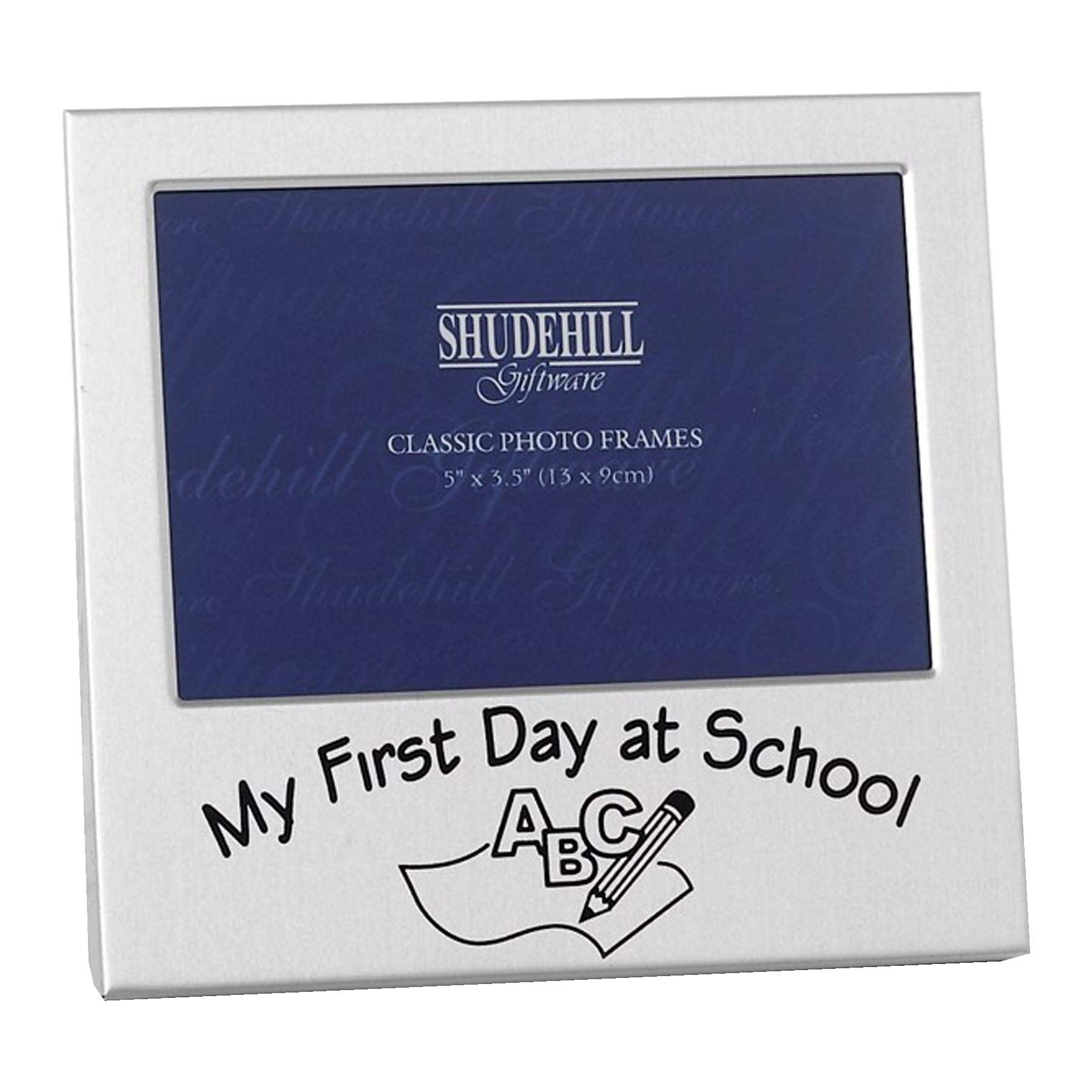 Silver Photo Frame with Black Wording 'My First Day at School Photo frame - Gift boxed