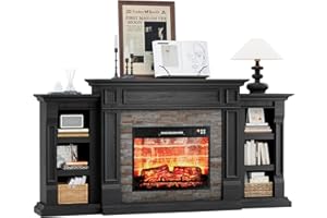LGHM 72" Fireplace TV Stand for TVs Up to 80 Inch, Electric Fireplace with Mantel, Modern Entertainment Center with Storage, Realistic 3D Flame Effect for Living Room,Black