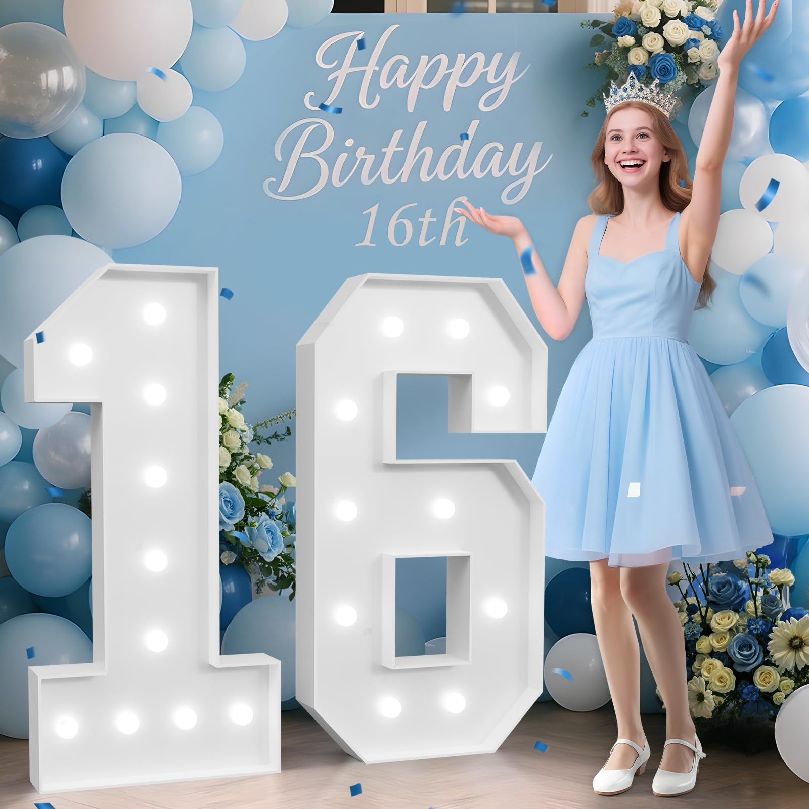 Photo 1 of 4FT Marquee Numbers 16, Happy 16th Birthday Decorations for Girls Boys, Large 16 Light up Number for Sweet 16 Party Decorations Supplies, 16th Anniversary Party Decor