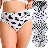 WhilyeePam Women's Classic Plus Size Underwear Hipster Briefs Panties XL-5XL High Waisted Ladies Undies Black White Pattern