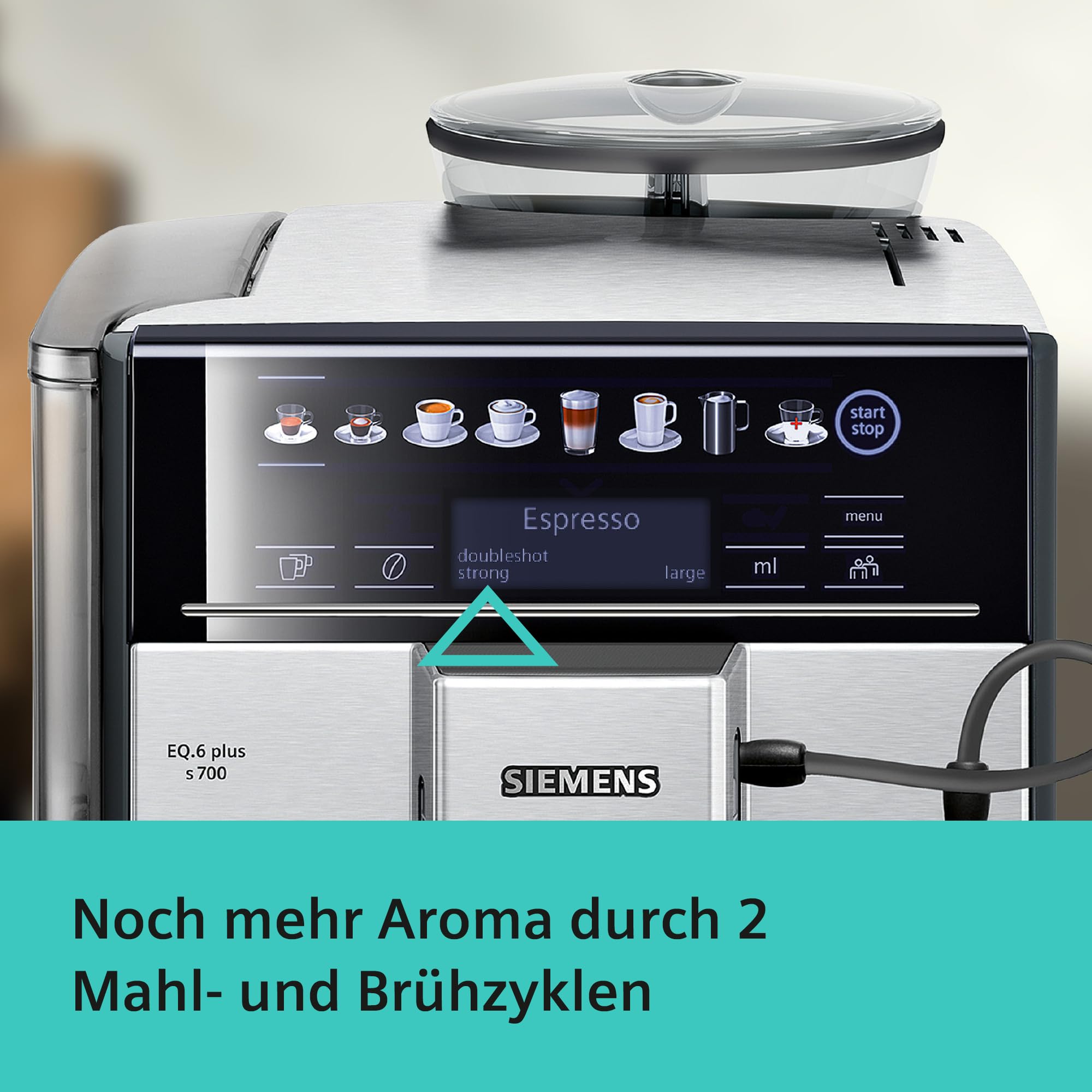 Siemens Kaffeevollautomat EQ6 plus s700, Milchsystem, 12 Getränke, automatische Reinigung des Milchsystems, Keramikmahlwerk, großes Touchdisplay, Edelstahl, TE657503DE 8