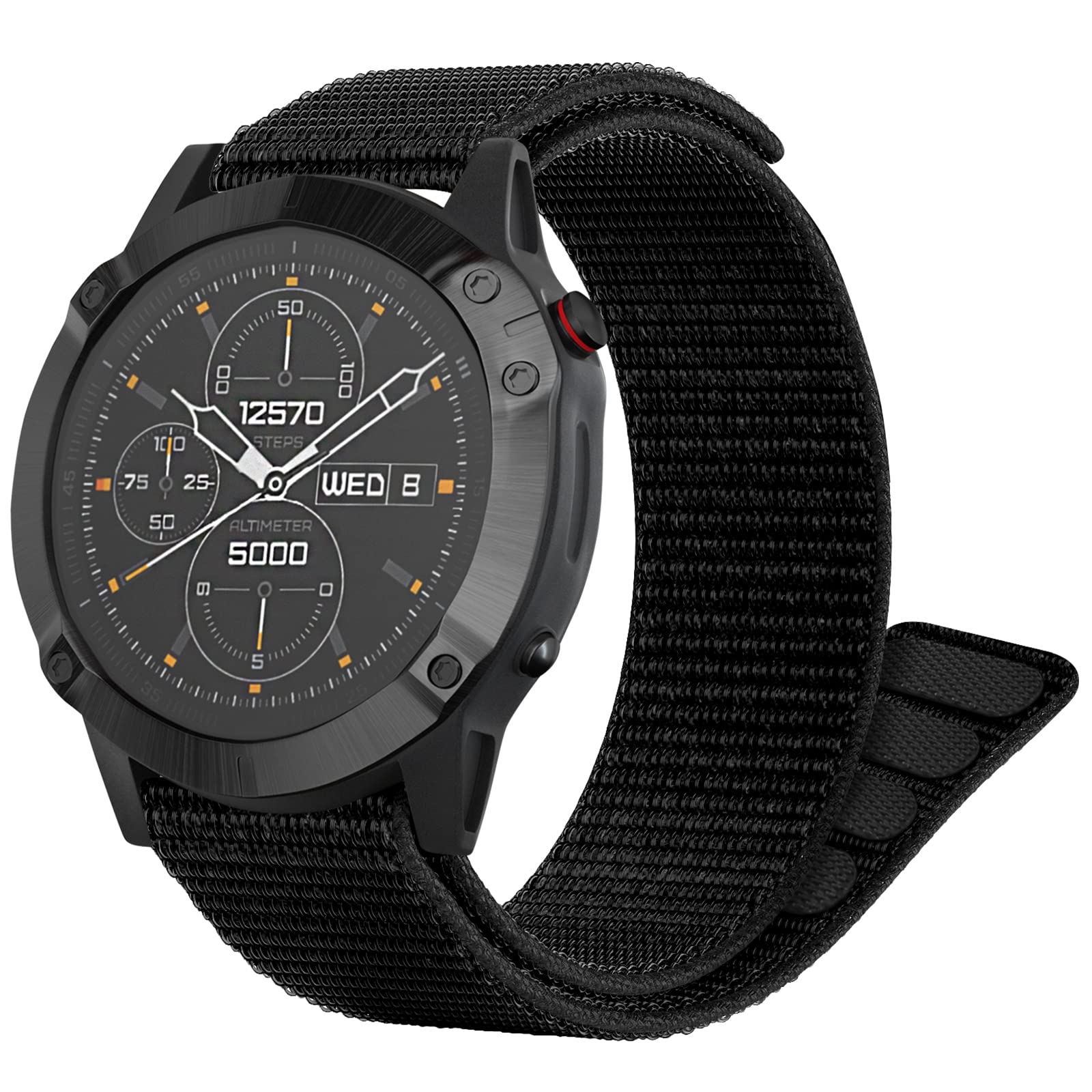 Songsier Fenix 6X Watch Strap - 26mm Hook and Loop Nylon Band Replacement Wristband for Fenix 7X/6X Pro/5X/3/Enduro/Tactix Delta (Black)