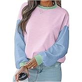 WDIRARA Women's Plus Size Colorblock Striped Sweatshirts Crew Neck Long Sleeve Pullover Tops