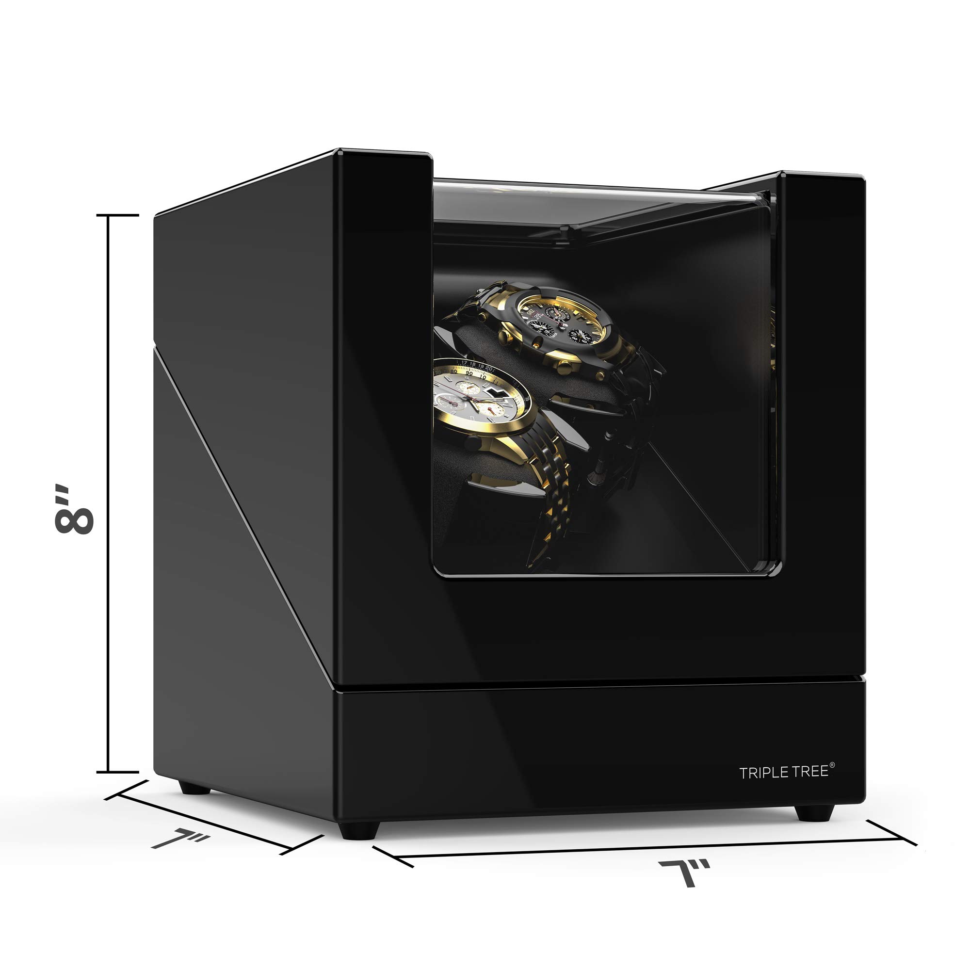 TRIPLE TREE Double Watch Winder for Automatic Watches, Automatic Watch Winder Box in Wood Shell Piano Finish, with Japanese Quiet Motor, Flexible PU-Leather Watch Pillows Hold for Women/Men's Watches